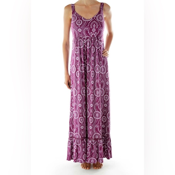 Soma Soft Jersey Tiered Hem Sleeveless Maxi Dress Serenata Eyelet Henna Plum - Picture 4 of 16